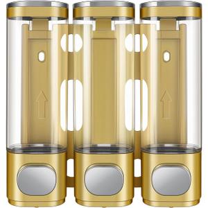 3-in-1 Room Wall Mounted Bathroom, Shower Pump Dispenser and Organizer, Dispensers for The Shower, Shampoo and Conditioner Dispenser, Shampoo Dispenser for Shower(Golden)