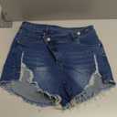 PINSV Women's High Waisted Crossover Denim Shorts (Large, Light Blue)