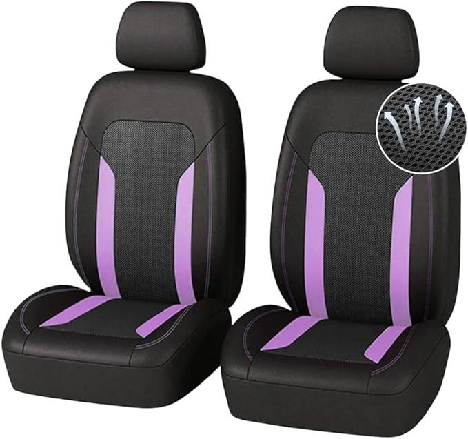 4PCS Cooling Car Seat Covers, Breathable Front Seat Covers with Mesh Construction and Foam Padding, Car Seat Protector to Reduce Back Sweating, Universal Car Interior for Car SUV (Purple)