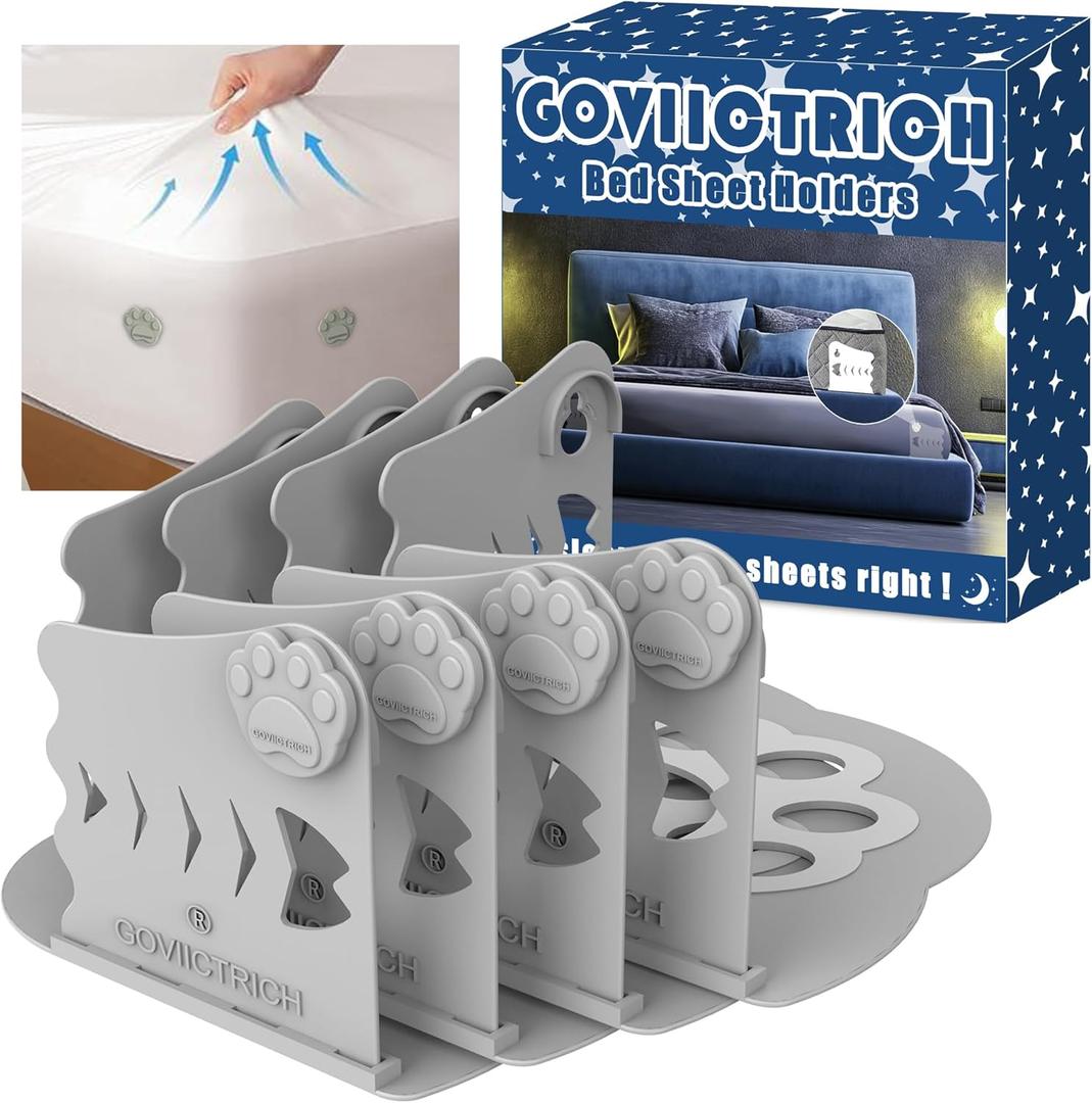 Bed Sheet Holders for Corners, Fitted Sheet Holder Keep Sheets Firm & Tight, Heavy Duty Sheet Locks, Bed Sheet Holder Fit All Sheet Size, Easy Installation (Gray)