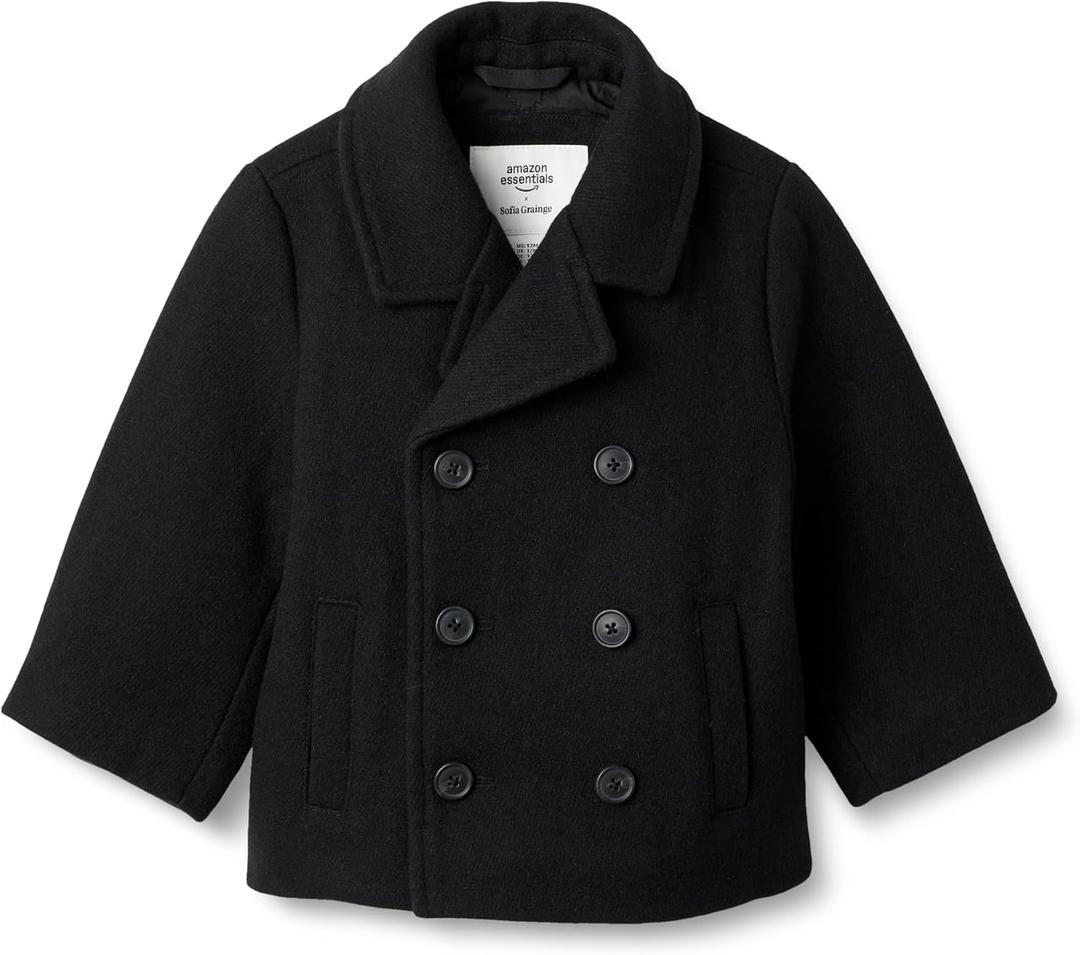 Amazon Essentials x Sofia Grainge Toddler and Baby Boys' Wool Blend Double Breasted Coat, 18M
