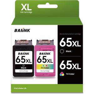 Remanufactured Ink Cartridge Replacement for HP Ink 65 HP 65XL for 3755 3700 3752 3772 2600 2622 2652 2655 5055 5000 5052 5014 100 120 130 Printer (Black and Color 2-Pack)