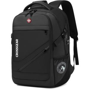 CROSSGEAR 17.3'' Laptop Backpack for Men Women with Anti-Theft Lock, Backpack for Travel with USB-A & USB-C Port, Water-Resistant Business Computer Backpack for Men Work College,Black