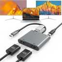 USB C to Dual HDTV Adapter, Fophmo 4K@60Hz HDTV Splitter Extend Display for Dual Monitors, macOS Only Allows Mirror Mode, Windows Allows Multi-Monitor Display 3 Separate Screens for 100W PD, USB-A Port (Grey)