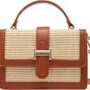 Straw Crossbody Bag, Vegan Leather Patchwork Summer Purse with Top Handle, Small Woven Bag for Beach & Wedding
