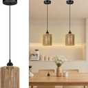 BoostArea 2 Pack Rattan Pendant Lights Kitchen Island, Farmhouse Chandelier with Handwoven Wicker Shade, Adjustable Height Boho Hanging Light for Kitchen Island/Dining Room/Bedroom/Hallway, No Bulb