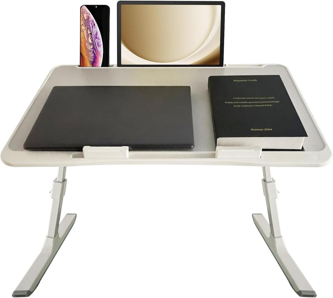 Lap Desk for BedAdjustable Bed Laptop Table with Heights and AnglesFoldable Bed Desk with 2 Movable Stoppers for Laptop Writing Eating Drawing Working (Grey, Large (23.6"x15.7")) (Gray)