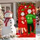 Christmas Couple Elf Photo Door Banner 35x71inch Holiday Backdrop Party Decorations Santa Background Supplies Photography Props Indoor Outdoor