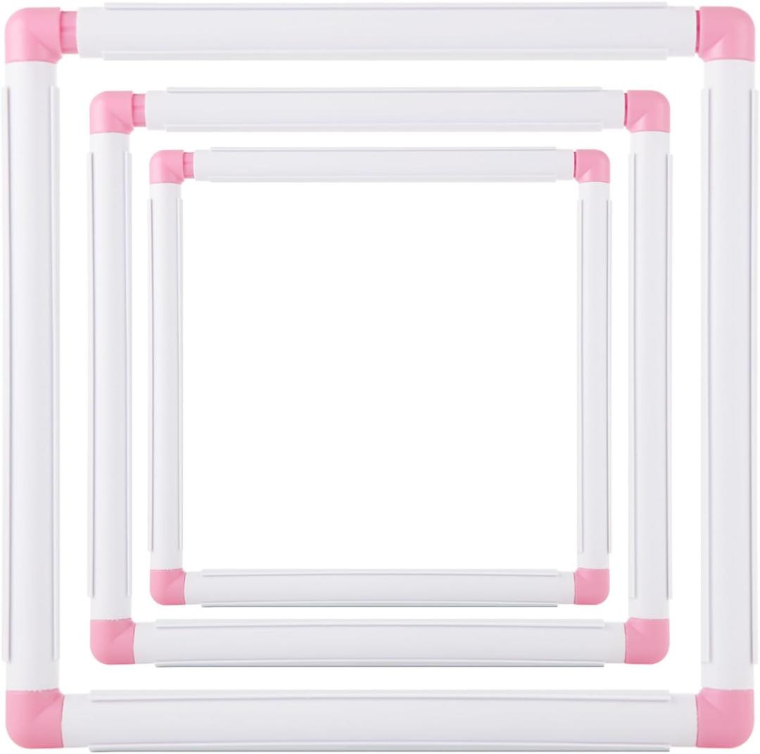 LOYORTY 3 Pack Square Embroidery Hoops, Plastic Cross Stitch Hoop, White Cross Stitching Frame, Embroidery Snap Frame for Cross Stitching, Quilting, Needlepoint (6x6, 8x8, 11x11)