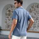 Alex Vando Mens Summer Shirts See Through Sheer Lace Casual Short Sleeve Button Down Beach Shirt (L)