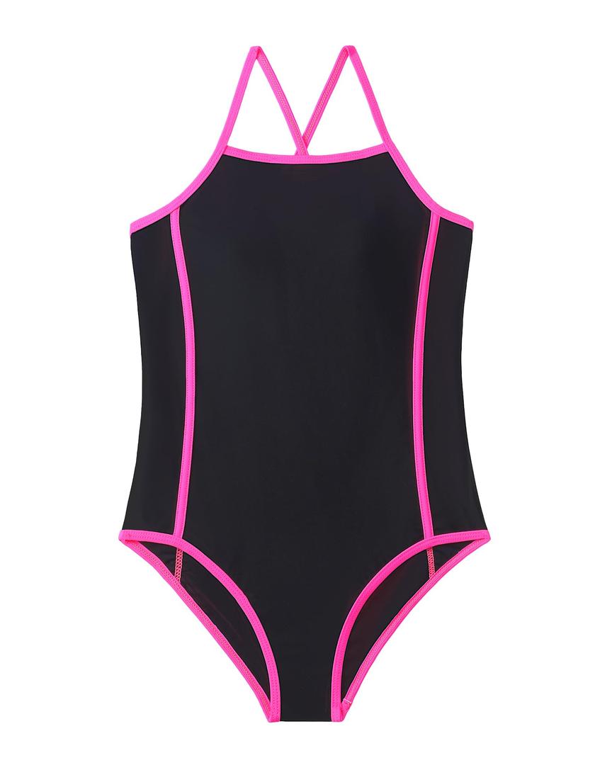 YOURUIKEY Girls One Piece Swimsuits Athletic Back Cutout Teen Bathing Suit Quick Dry Girls' Swimwear for 7-8 Size Black-hot Pink