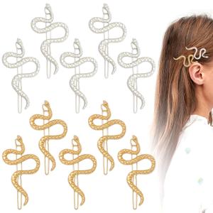 10 Pcs Metal Snake Hair Pins Snake Goth Hair Accessories Sparkly Rhinestones Snake Hair Pins Alloy Snake Hair Clips for Women (Silver+Gold)