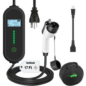 40Ft Cord EV Charger, 16Amp 110V/240V Portable Level 1 Level 2 Electric Vehicle Charging Station with NEMA 6-20 Plug & NEMA 5-15 Adapter for J1772 Electric Cars