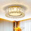 Crystal Dimmable Flush Mount Ceiling Light, Glod Modern LED Close to Ceiling Light Fixture with 5CCT 2700K-6000K, Round Kitchen Lighting for Bedroom, Laundry Room, Hallway, Bathroom (11in 24W)