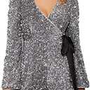 EXTRO&VERT Sequin Romper for Women Sparkly One Piece Jumpsuit Long Sleeve Disco Party Outfit. XXL