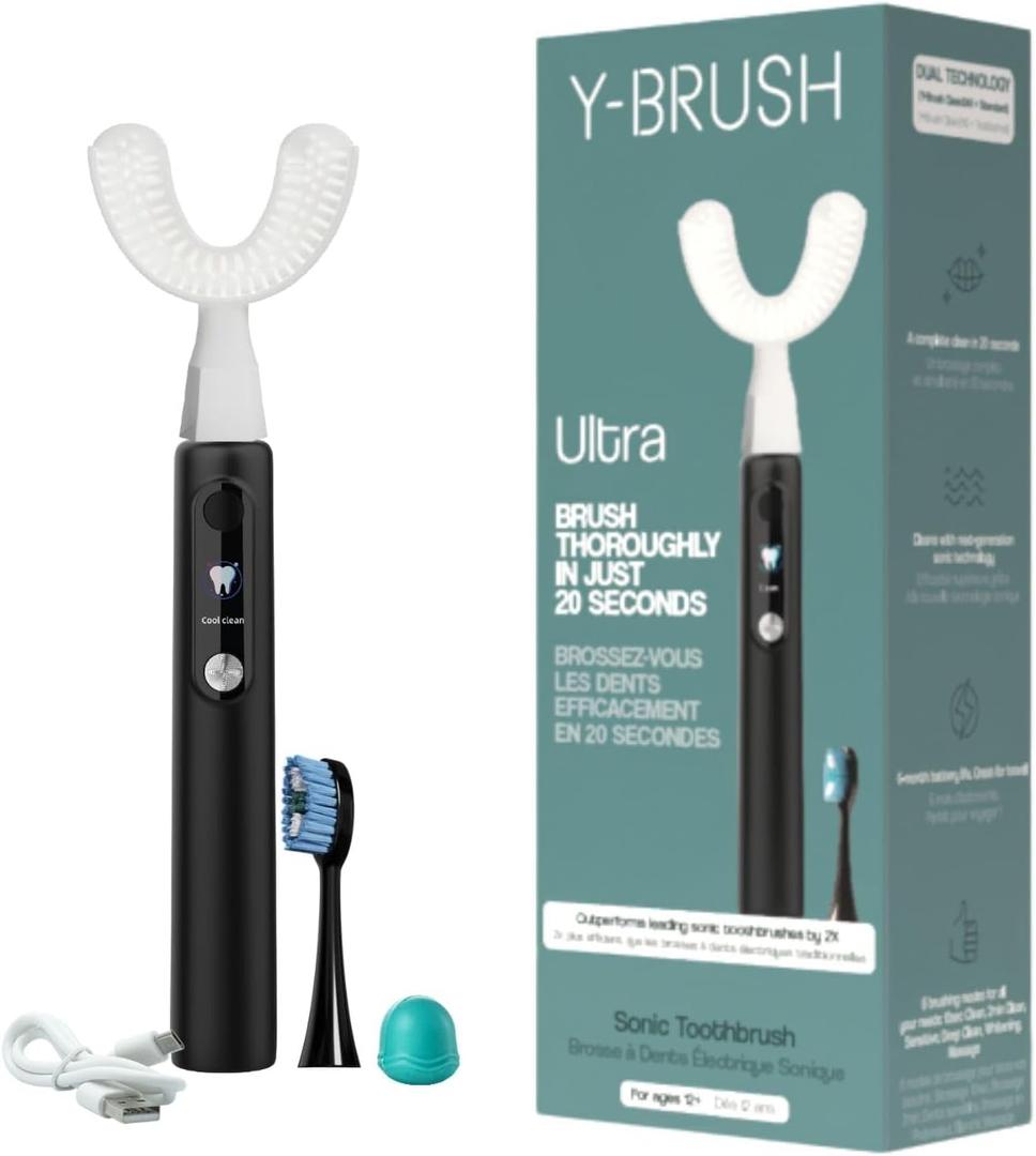Y-Brush Ultra - Sonic Toothbrush Multiple Modes - 6-Month Battery, Advanced Plaque Removal, Whitening Technology (Ultra - Black, Adult (12-99 yo))