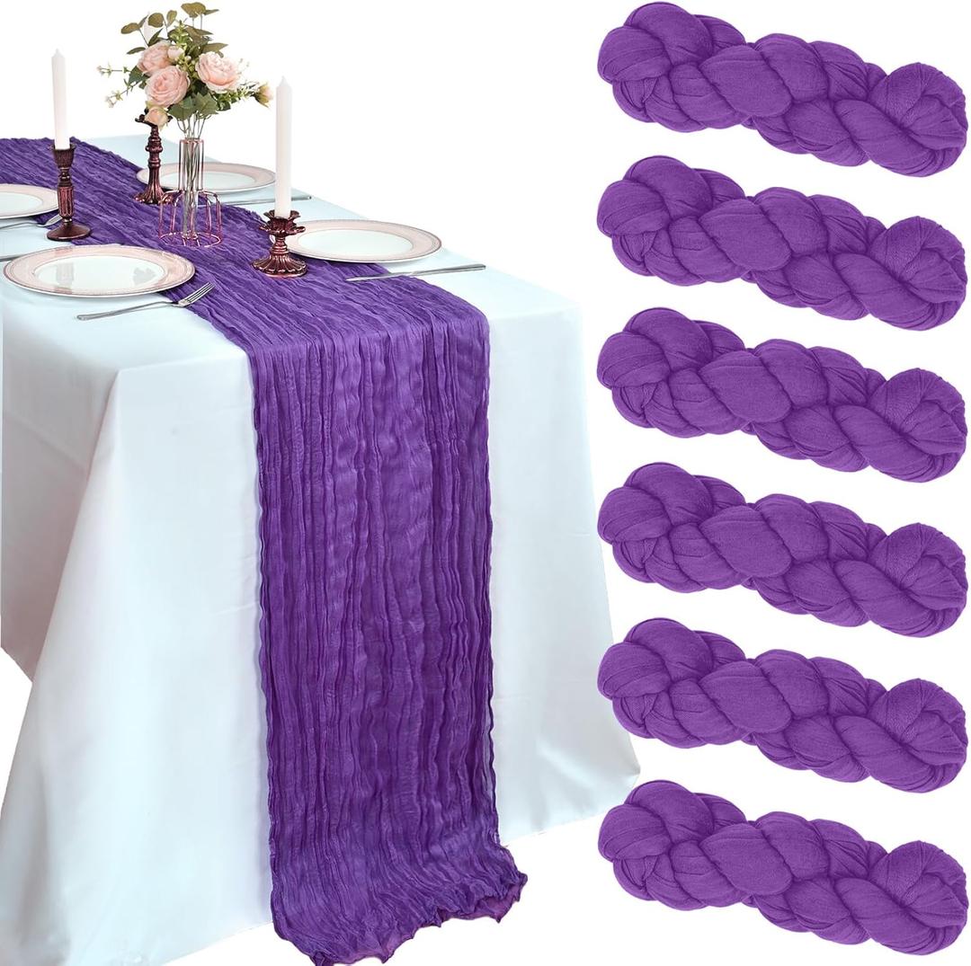 6 Pack 10FT Purple Cheesecloth Table Runner 120 Inch Long Gauze Rustic Boho Spring Cheese Cloth Table Runner Sheer Fabric Decorations for Holiday Party Wedding Banquet Bridal Baby Shower Dcor