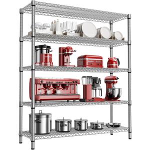 M MZG 3500LBS 59" W 5 Tier Storage Shelves Rack Metal Wire Shelving Unit, Storage Standing Shelf Organizer for Laundry Bathroom Kitchen Pantry Closet Garage, Chrome 17.7" D x 59.1" W x 70.4" H