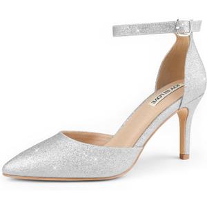 JOY IN LOVE Closed Toe Heels Pumps for Women 3IN Stiletto Pointed Toe Ankle Strap Heels, Size 9.5