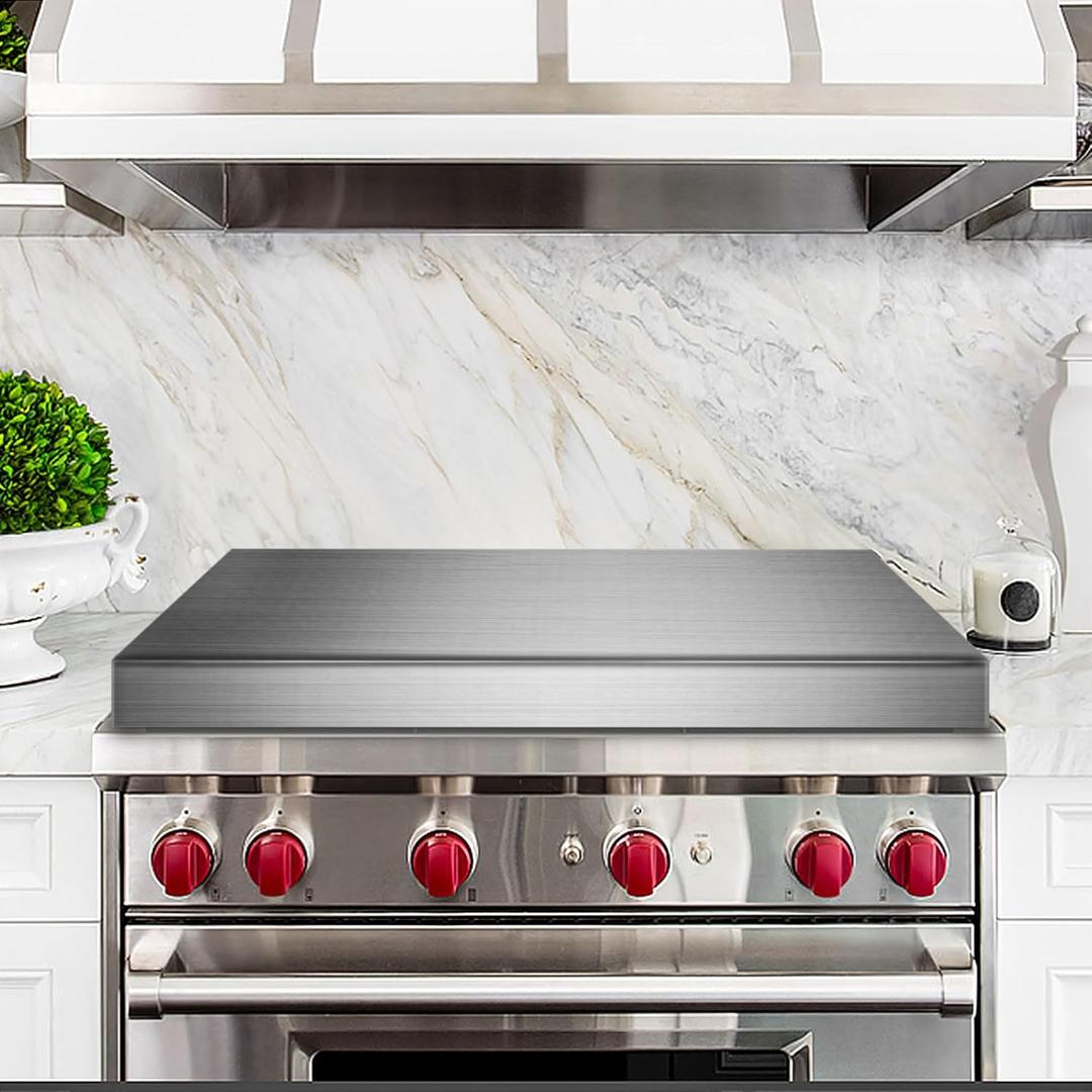Stainless Steel Gas Stove Top Covers, Large Gas Stove Guard Cover, Stove Top Covers For Gas Stoves And Electric Stoves (L 30" X W 22" X H 2.56") With Non-Slip Silicone Strips-Silver Color