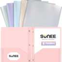 SUNEE 3-Prong Plastic Folders with Pockets (6 Pack, Pastel Colors) 2 Pocket Folders with Fasteners, Tear-Resistant Plastic Pockets, and Fit Letter Size Paper, Use for School Office Home Business