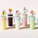 Cute Christmas Straw Covers 6 Pcs - Santa Claus, Elk, Snowman Designs - Reusable Silicone Straw Lids Protectors - Holiday Party Cup Decorations