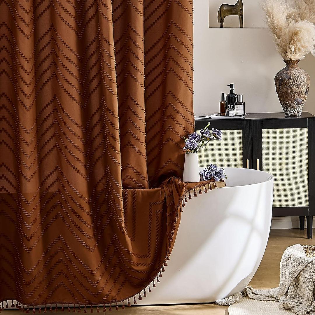 Siiluminisoy Extra Long Shower Curtains Burnt Orange 72 x 96 Inches Tufted Chevron Fabric for Bathroom Vintage Shabby Chic Waterproof Cloth Shower Curtain