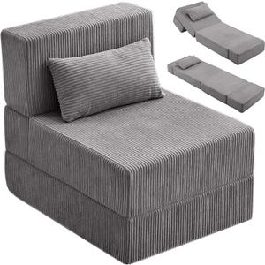 Folding Sofa Bed, Convertible Fold Out Couch, Portable Foldable Floor Mattress Sleeper Chair with Pillow, Adjustable Backrest Support, Lazy Sofa for Living Room, Single, Dark Grey, 25.3 inches x 78 inches