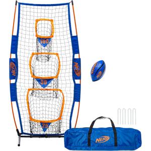 NERF Pro Pass Football Target Toss Net - Kids Football Passing Game Set - 5' x 2' Target Net with Ground Stakes + (1) Junior 8.5" Inch Ball Included - Indoor + Outdoor Youth Game