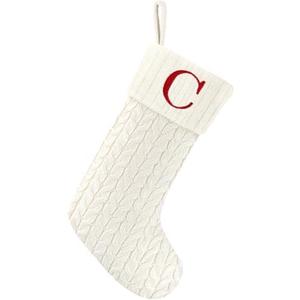 Paulmele 20 Inches Christmas Stockings with Initials, Knit Embroidered Letter White Christmas Stocking, Monogram Christmas Stocking for Famliy Holiday and Xmas Tree Fireplace (Letter C)