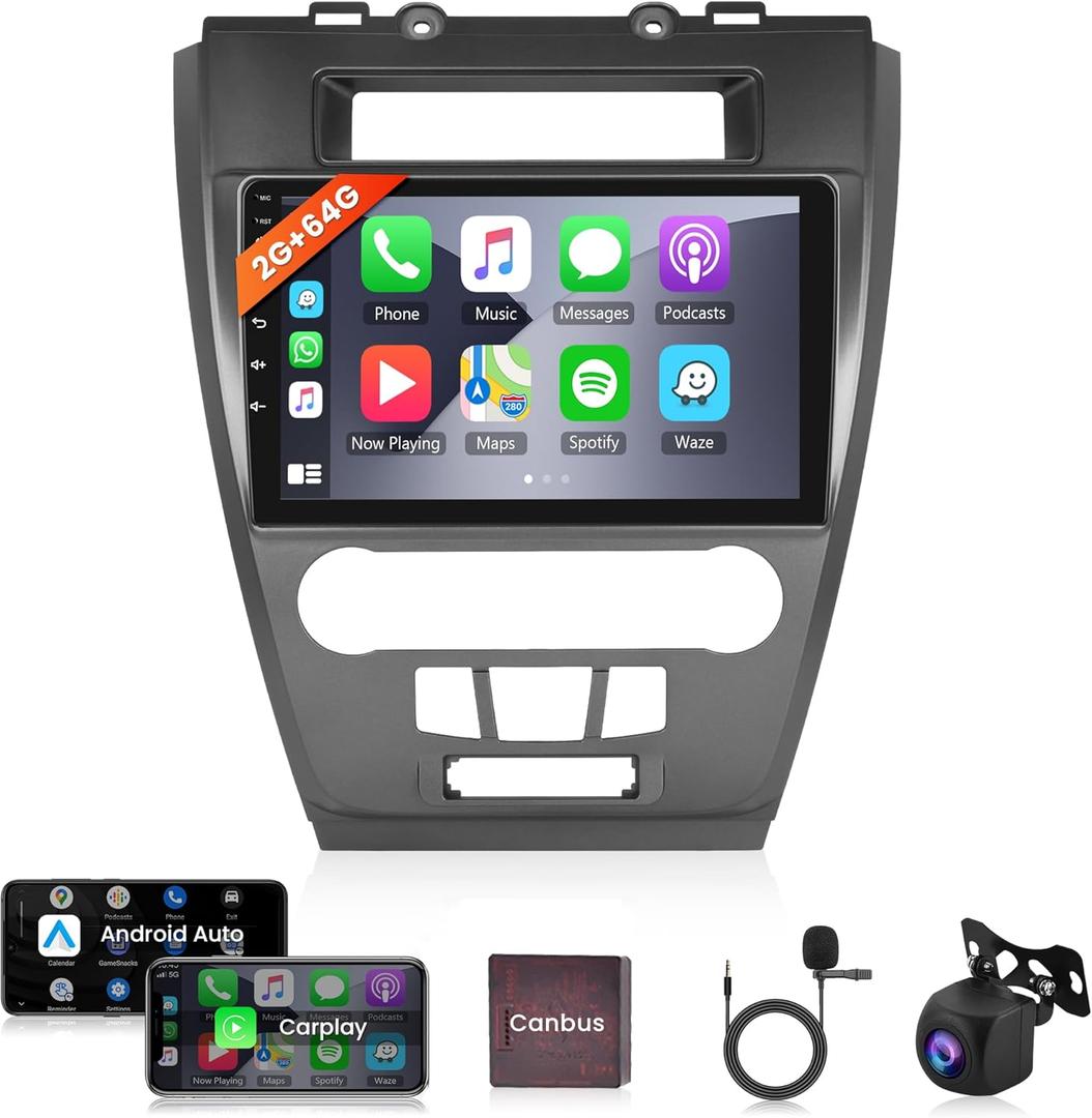 2G+64G Android Car Stereo for Ford Fusion Mondeo Mustang 2009-2012,Wireless Carplay Android Auto Car Radio,10'' Touch Screen Head Unit with GPS WiFi Bluetooth Mirror Link FM RDS Backup Camera