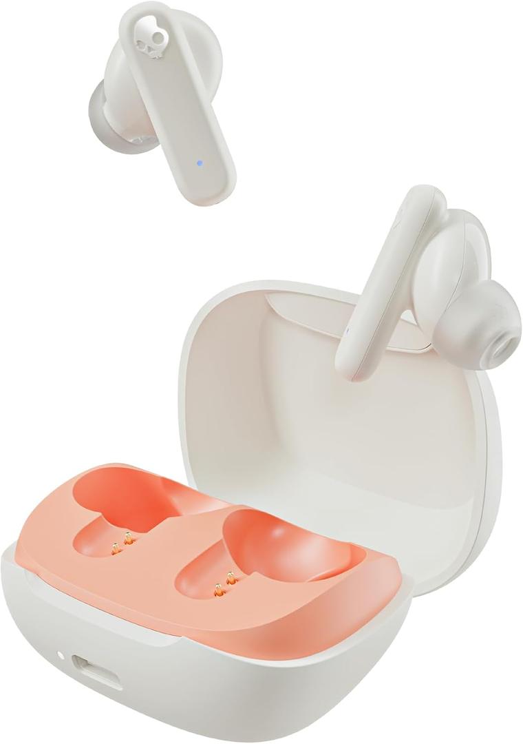 Skullcandy Smokin Buds Wireless Earbuds, Bluetooth Headphones, Noise Isolating Fit, Up to 20 Hours Battery, IPX4 Sweat and Water Resistant, Microphone for iPhone Android - Bone