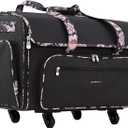 Everything Mary XXL Rolling Sewing Machine Case – Black & Floral Trim Wheeled Craft Bag – Spacious Organizer with 4 Wheels & Multiple Pockets for Sewing Supplies