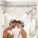 Tandem Shower Head for Couples, Dual Shower System with Sliding & 180°Rotation, Tool-Free Installation of a Three-Head Silver Shower with 3 Spray Modes