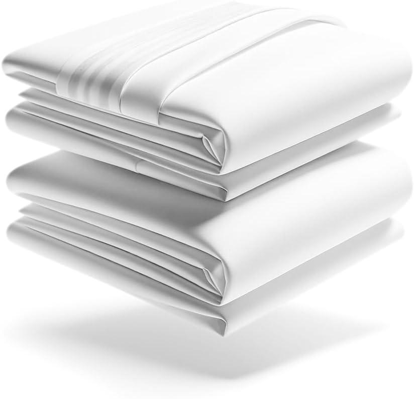 Mezzati Brushed Microfiber Bed Sheet Set - Ultra Soft and Lightweight for Ultimate Sleep Comfort, Wrinkle Free and Color Fade Resistant, 4 Piece Set (White,Full Size)