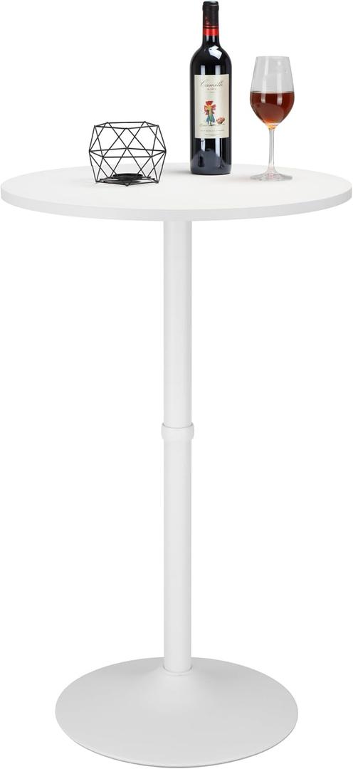 Finnhomy 24'' Round Cocktail Bar Table with Metal Base, Tall Bistro Pub Table, Counter Bar Height Table for Kitchen, Dining Room, Living Room, Easy Assembly, White, 39.1" Height