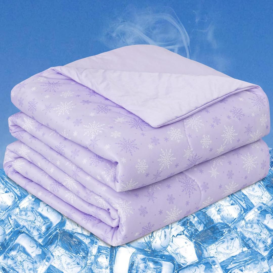 OIGAE Cooling Comforter, Japanese Q-Max 0.45 Double Sided Cooling Blankets for Hot Sleepers & Night Sweats, Lightweight Breathable Summer Quilts for Bed, Travel, Camping, Purple, Twin 60" x 80"