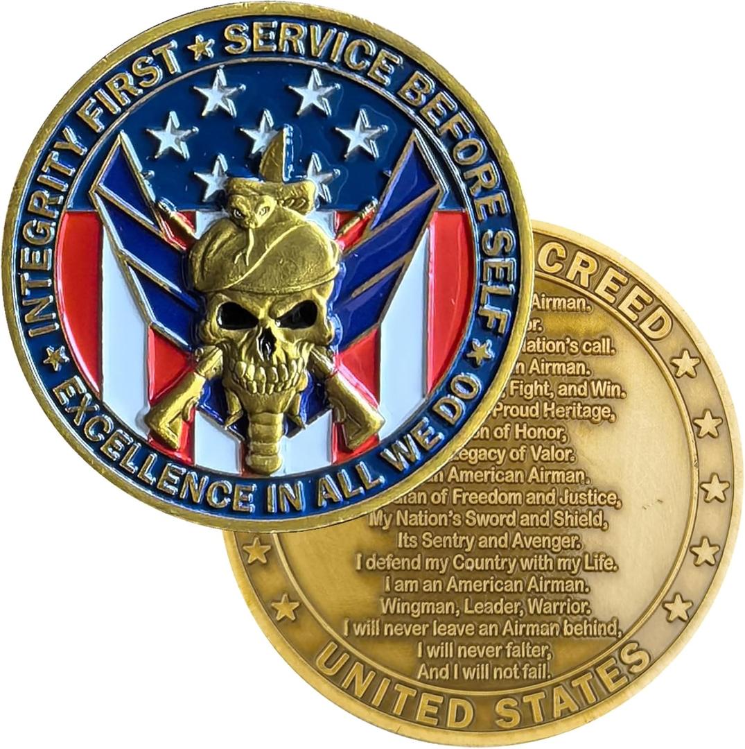 Air Force Challenge Coin with Skull Design and Airman's Creed