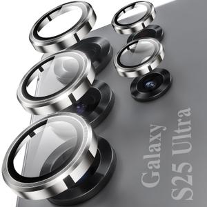 2 x YWXTW Camera Lens Protector for Samsung Galaxy S25 Ultra, [5X Stronger] Individual Metal Ring Tempered Glass Camera Screen Protector for S25 Ultra Accessories, Anti Scratch, 1 Set (Titanium Gray)