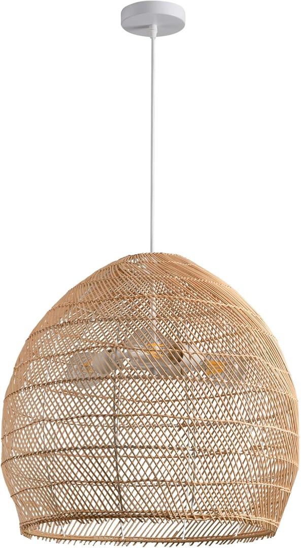 3-Light Rattan Pendant Light Boho Wicker Hanging Light,19.7" Hand-Woven Rattan Chandelier for Kitchen Island Restaurant Craft Room Farmhouse