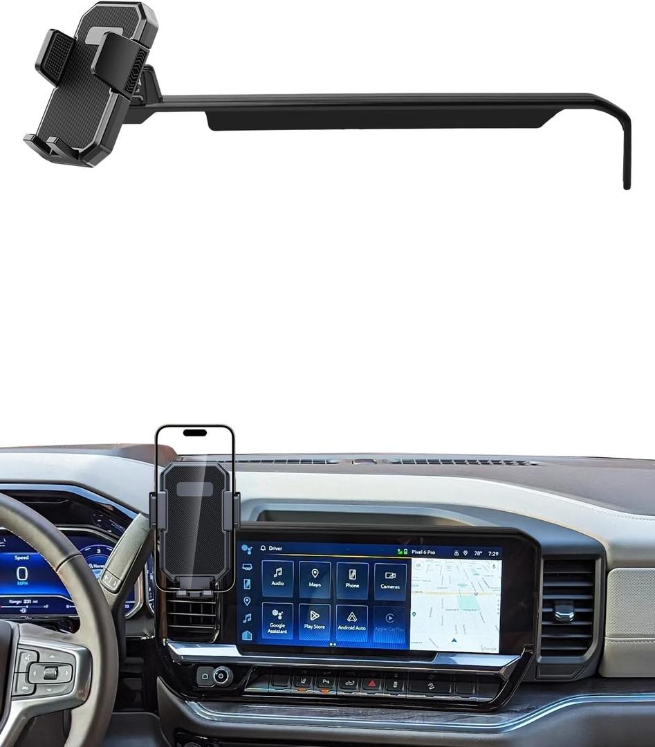 PZK Car Phone Mount for 2022-2025 2026 Chevy Chevrolet Silverado 1500/GMC Sierra 1500 LT/RST/ZR2/LTZ/LT Trail Boss/High Country Accessories 13.4-Inch Screen Auto Lock Chevy Phone Holder 360 Rotation