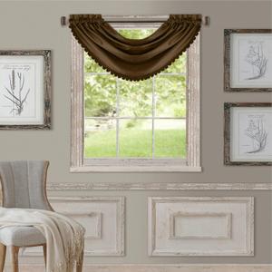 Elrene All Seasons Room-Darkening Waterfall Window Valance, Accessory for Bedroom or Living Room Windows with Rod Pocket Tabs, 52" x 36", Chocolate Brown, 1 Valance