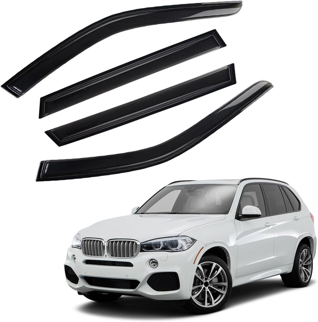 Rain Guards Compatible with 2014-2018 BMW X5 F15, Front+Rear Smoke Tint Tape-On Side Window Visor Wind Deflector Vent Visors Car Accessories 4pcs