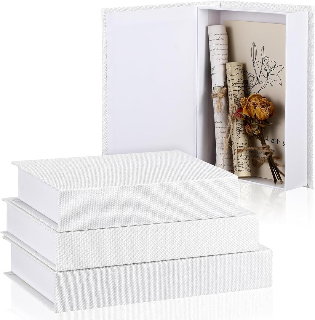 Tioncy 3 Pcs Neutral Linen Book Box for Decoration Faux Book Storage Box Modern Farmhouse for Bookshelf Coffee Table Decor DIY Crafts(Multi Sizes,White)