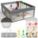 Baby Playpen with Mat  Durable Play Yard with Pull-Up Rings, Toy Storage Nets, and Non-Slip Suction Base  Large Baby Playpen for Toddlers, 71"x59"