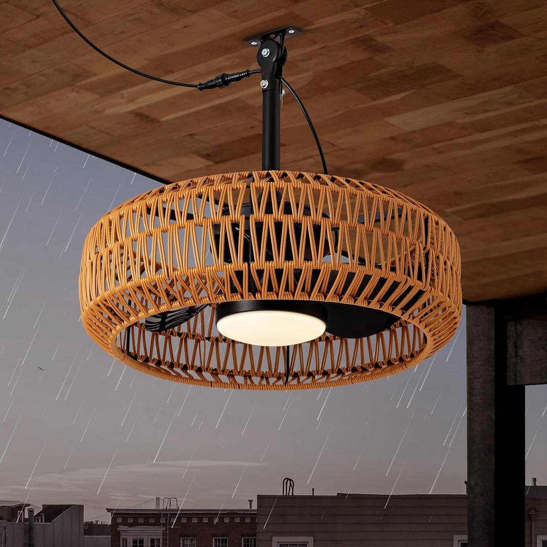 20" Outdoor Ceiling Fans with Lights for Patios, Waterproof Plug in Ceiling Fan with Remote, 3CCT Dimmable, Reversible, Gazebo Fan with Hanging Hook for Canopy,Pergola,Porch