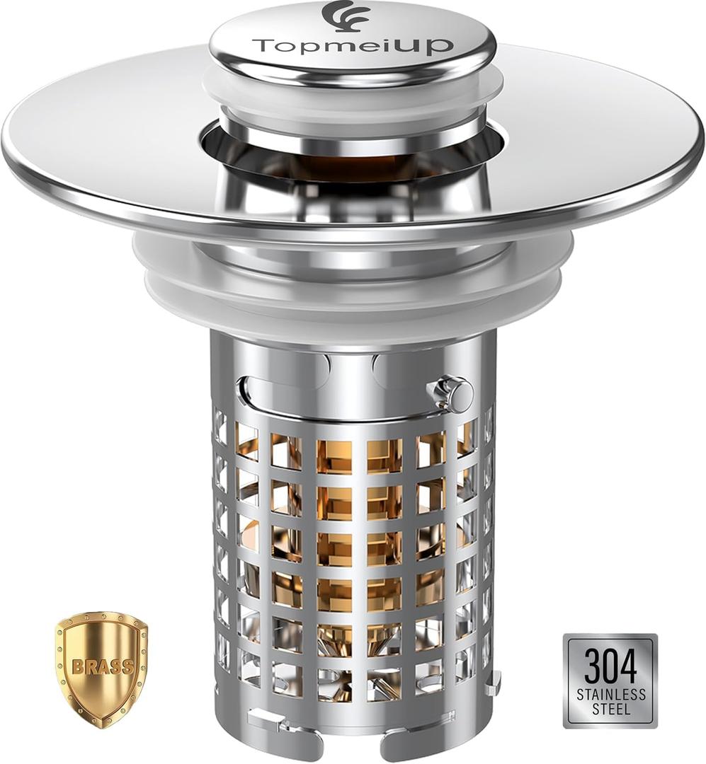 Sink Stopper Hair Catcher, Pop-up Sink Drain Strainer with Removable Stainless Steel Strainer Basket Hair Catcher, Bathroom Sink Strainer for Bathroom Sink Stopper (1PCS)