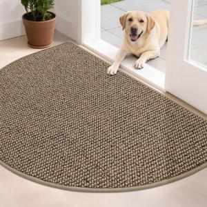 BEQHAUSE Dirt Trapper Door Mat 32" x 48" Half Circle Non-Slip Washable Doormats Entrance Rugs Absorbent Welcome Low Profile Floor Mats for Front Back Door and Entryway, Taupe