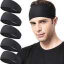 Mens Running Headband,5Pack,Mens Sweatband Sports Headband for Running,Cycling,Basketball,Yoga,Fitness Workout Stretchy Unisex Hairband (5 Black)