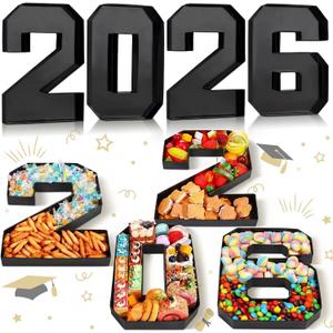 Mooliwe 4 Pcs 2026 Graduation Fillable Numbers for Charcuterie Class of 2026 Cardboard Number Grad Charcuterie Board Serving Trays Graduation Food Box for Tray Party Supplies (Black)